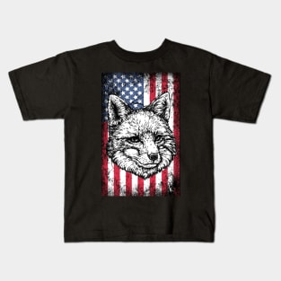 Patriotic Fox American Flag Kids T-Shirt